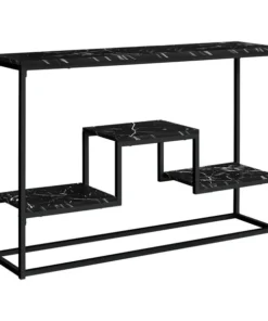 Monarch Specialties ACCENT TABLE - 48"L / BLACK MARBLE / BLACK METAL CONSOLE