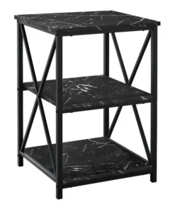 Monarch Specialties ACCENT TABLE - 26"H / BLACK MARBLE / BLACK METAL