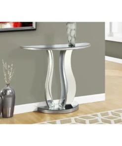 Monarch Specialties Accent Table - 36"L / Brushed Silver / Mirror