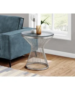 Monarch Specialties Accent Table - 24"H / Stainless Steel With Tempered Glass