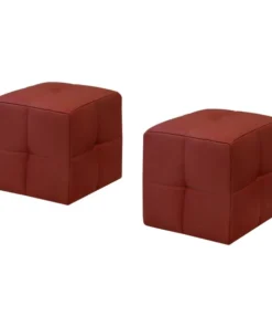 Monarch Specialties Ottoman, 2Pcs Set, Juvenile, Red Leather-Look