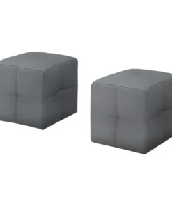 Monarch Specialties Ottoman, 2Pcs Set, Juvenile/ Grey Leather-Look