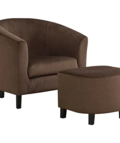 Monarch Specialties Accent Chair with Ottoman Set - Dark Brown Quilted Fabric