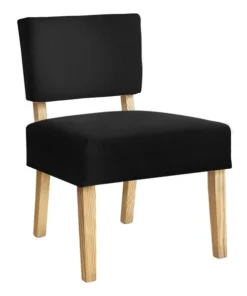 Monarch Specialties Accent Chair, Black Fabric, Natural Wood Legs