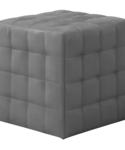 Monarch Specialties OTTOMAN - GREY LEATHER-LOOK FABRIC