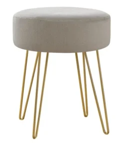 Monarch Specialties OTTOMAN - BEIGE FABRIC / GOLD METAL LEGS