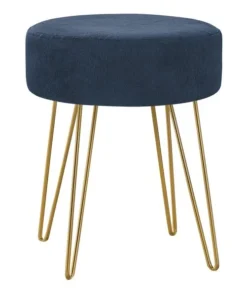 Monarch Specialties OTTOMAN - BLUE FABRIC / GOLD METAL LEGS