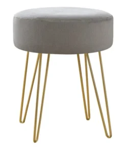 Monarch Specialties OTTOMAN - GREY FABRIC / GOLD METAL LEGS