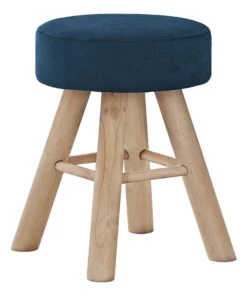 Monarch Specialties OTTOMAN - BLUE VELVET / NATURAL WOOD LEGS