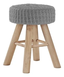 Monarch Specialties OTTOMAN - GREY KNIT / NATURAL WOOD LEGS