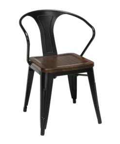 Ofm Black Metal Arm Chair with Walnut Seat, PK4