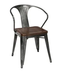 Ofm Gunmetal Arm Chair with Walnut Seat, PK4
