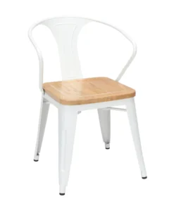 Ofm White Metal Arm Chair Natural Wood Seat, PK4