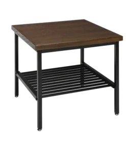 Ofm Black Metal and Walnut Wood Side Table