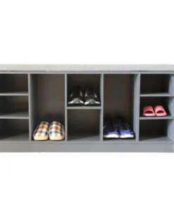 Basicwise Wooden Shoe Cubicle Storage Entryway Bench with Soft Cushion for Seating