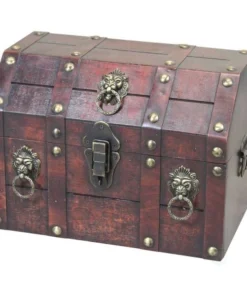 Vintiquewise Antique Wooden Pirate Chest with Lion Rings and Lockable Latch