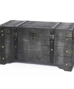 Vintiquewise Distressed Black Medium Wooden Storage Trunk