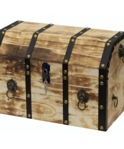 Vintiquewise Large Wooden Decorative Lion Rings Pirate Trunk with Lockable Latch and Lock