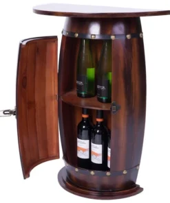 Vintiquewise Wooden Wine Barrel Console, Bar End Table Lockable Cabinet