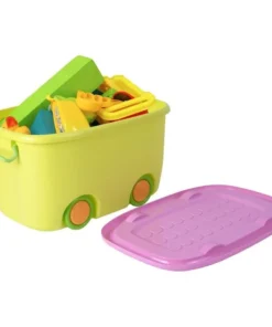 Basicwise Stackable Toy Storage Box with Wheels, Set of Small and Large, Yellow