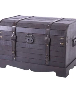 Vintiquewise Antique Style Black Wooden Steamer Trunk, Coffee Table