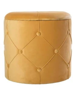Fabulaxe Round Wooden Velvet Ottoman Stool with Lid, Yellow