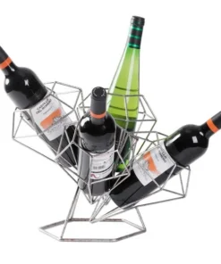 Vintiquewise Vintage Decorative Metal Diamond Shaped Tabletop Countertop Wine 4 Bottle Holder