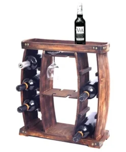 Vintiquewise Decorative Wooden 8 Bottle Rustic Wine Rack with Glasses Holder