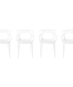 Fabulaxe Mid-Century Modern Style Stackable Plastic Molded Arm Chair with Entangled Open Back, White, PK 4