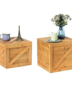 Vintiquewise Square Decorative Wooden Chest Trunk, PK 2