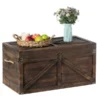 Vintiquewise Brown Large Wooden Lockable Trunk Farmhouse Style Rustic Design Lined Storage Chest w/Rope Handles