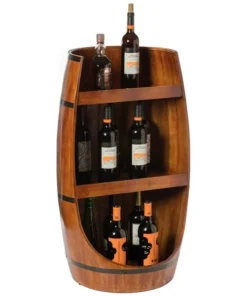 Vintiquewise Rustic Wooden Wine Barrel Display Shelf Storage Stand