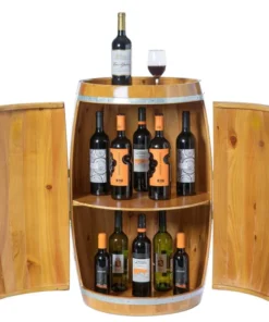 Vintiquewise Wooden Wine Barrel Shaped Wine Holder, Bar Storage Lockable Storage Cabinet