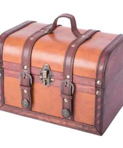 Vintiquewise Decorative Wood Leather Treasure Box - Large Trunk