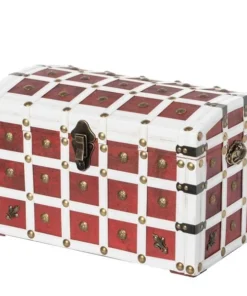 Vintiquewise Antique Pirate Style Red and White Storage Trunk with Lockable Latch and Handles