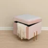Fabulaxe Square Velvet Storage Ottoman with Rose Gold Legs, Pink