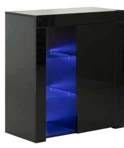 Basicwise Office or Living Room Side Storage Cabinet With LED, Black