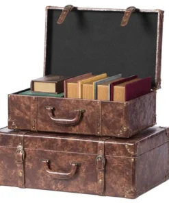 Vintiquewise Suitcase Storage Trunk with Faux Leather, PK 2