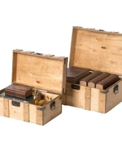 Vintiquewise Natural Wooden Style Trunk with Handles, PK 2