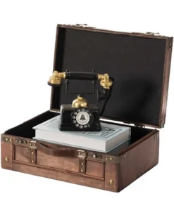 Vintiquewise Leather Antique Decorative Storage Trunk, Wooden Suitcase with Faux Leather Belt Brown, Large