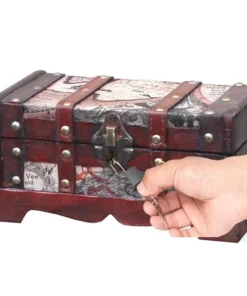 Vintiquewise Old World Map Wooden Small Trunk with Small Padlock