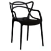 Fabulaxe Mid-Century Modern Style Stackable Plastic Molded Arm Chair with Entangled Open Back, Black