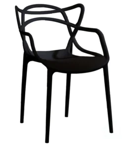 Fabulaxe Mid-Century Modern Style Stackable Plastic Molded Arm Chair with Entangled Open Back, Black