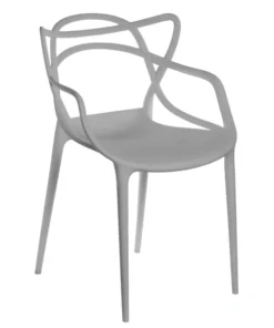Fabulaxe Mid-Century Modern Style Stackable Plastic Molded Arm Chair with Entangled Open Back, Gray