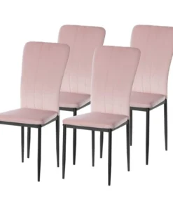 Fabulaxe Pink Modern And Contemporary Tufted Velvet Upholstered Accent Dining Chair, PK 4
