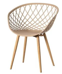 Fabulaxe Modern Nude Sidera Plastic Chair Crosshatch Lattice Back with Metal Wood Look Legs