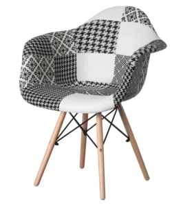 Fabulaxe Mid-Century Modern Style Fabric Lined Armchair with Beech Wooden Legs, Black and White