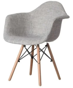 Fabulaxe Mid-Century Modern Style Fabric Lined Armchair with Beech Wooden Legs, Grey
