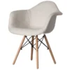 Fabulaxe Mid-Century Modern Style Fabric Lined Armchair with Beech Wooden Legs, White