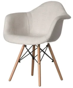 Fabulaxe Mid-Century Modern Style Fabric Lined Armchair with Beech Wooden Legs, White